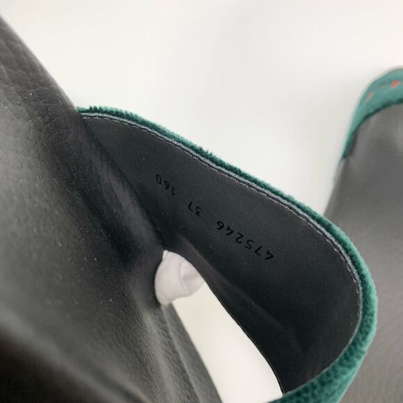 NIB Gucci Pursuit Embroidered Velvet Pool Slide Sandal, Black In Green Size 37 - Picture 12 of 14